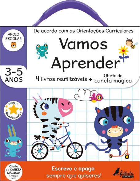VAMOS APRENDER 3-5 ANOS: ESCREVE E APAGA 4 livros reutilizaveis + oferta de caneta magica