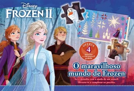 FROZEN II - O MARAVILHOSO MNDO DO FROZEN 4 PUZZLES E UM STENCIL GRANDE