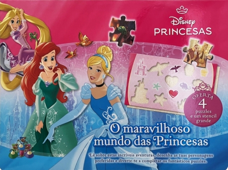 O MARAVILHOSO MUNDO DAS PRINCESAS - oferta de 4 puzzles e um stencil grande