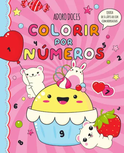ADORO DOCES - COLORIR POR NÚMEROS oferta de 6 lápis de cor com borrachas