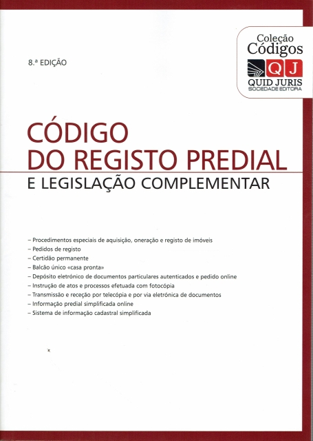 CODIGO DO REGISTO PREDIAL E LEGISLACAO COMPLEMENTAR 8 EDICAO