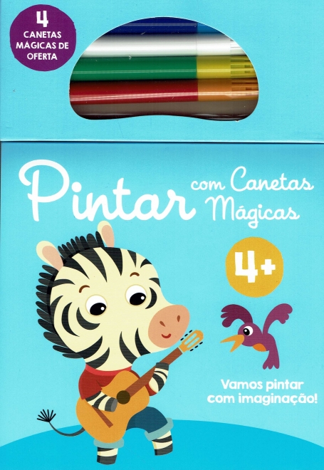 PINTAR COM CANETAS MAGICAS - ZEBRA 4+ vamos pintar com imaginaçao , 4 canetas magicas de oferta