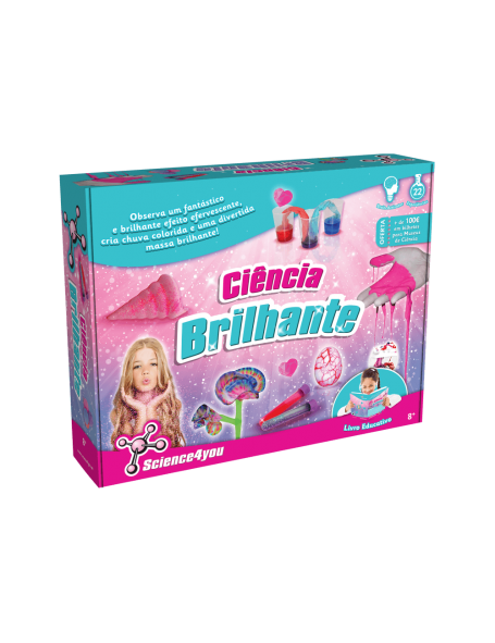 CIENCIA BRILHANTE 8+ observa um fantastico e brilhante efeito efervescente, cria chuva colorida e uma divertida massa brilhante!