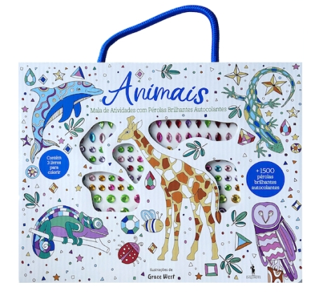 ANIMAIS - mala de atividades com pérolas brilhantes autocolantes