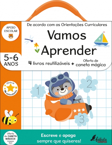 VAMOS APRENDER 5-6 ANOS : ESCREVE E APAGA 4 livros reutilizaveis + oferta de caneta magica