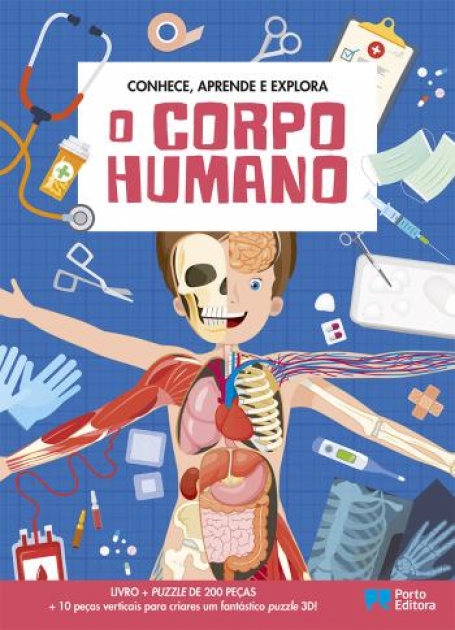 71717.10 - O CORPO HUMANO - CONHECE, APRENDE E EXPLORA - livro + puzzle de 200 peças + 10 peças verticais para criares um fantástico puzzle 3D